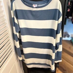 LuLaRoe Blue and White Boxy 3/4 Sleeve T-Shirt